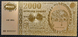 24 karátos aranyozott kétezer forint / 2000 forint 2000 évi millenniumi kiadás