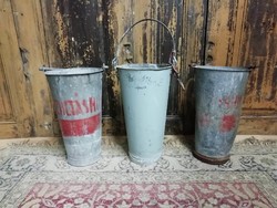 Fire buckets, tin buckets from the 1950s, 60s for flower stands, decoration, industrial design