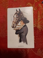 Old colorful equestrian postcard
