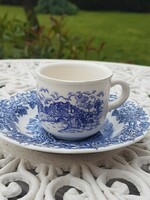 Kék jelenetes angol kávés csésze és csészealj