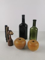 Mid century esztergált alma / cipőkefe / Retró régi zöld üveg