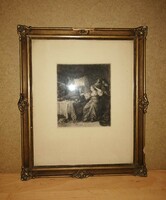 Antique 19th century print, lithography in a blonde glazed frame 32*38 cm