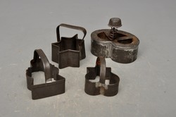 Antique pastry tools package, 4 pieces, cookie cutter, dough press mold.