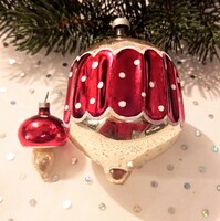 Régi piros pöttyös lampion karácsonyfa dísz 8cm