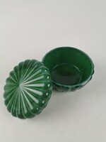 Mid century Cseh / Retró régi zöld üveg bonbonier / cukros kínáló / ékszertartó