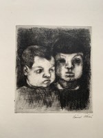 Szőnyi István (1894-1960) Testvérek című rézkarca /18x15,5 cm/