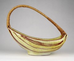 1L717 mid century industrial glazed retro ceramic basket 20 x 26 cm