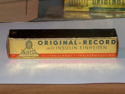 Régi üveg-fém fecskendő, 2 ml, insulinos, nem volt használva, Injecta original record