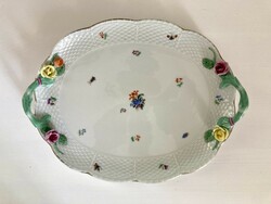 Herend (1942) tray with flower pattern, rose handles