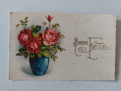 Régi virágos képeslap 1927 levelezőlap rózsa vázában
