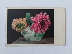 Old postcard 1937 floral postcard in dahlia vase