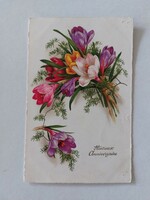Régi virágos képeslap levelezőlap krókusz