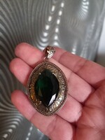 925 ös antik ezüst medál zöld topáz kővel