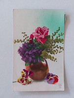 Old floral postcard postcard rose in mimosa vase