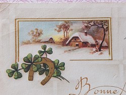 Old New Year postcard 1947 postcard clover horseshoe snowy landscape