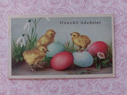 Régi húsvéti mini képeslap levelezőlap üdvözlőkártya csibe tojás hóvirág