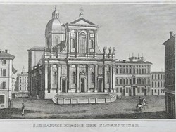 Roma st.Giovanni di florentiner church. Original woodcut ca. 1843