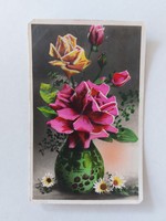 Old floral postcard postcard in rose vase