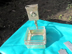 Silver ashtray with match holder and engraved glass with a horse