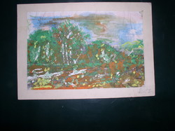Táj, hóolvadás után - papír akvarell, tus, tempera- 21 x 29 cm- Lehoczky József