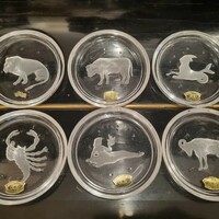 Val Saint Lambert Zodiac Crystal Coasters Set in Original Box, Belgian Airline