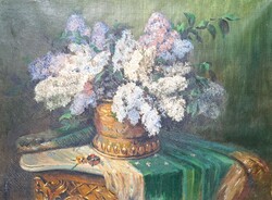 Lilacs - still life (oil painting on canvas, size with frame 45x35 cm) flower still life