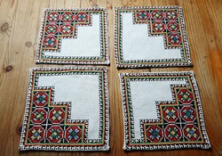 Retro colorful cross-stitch embroidered 4 placemats, under porcelain