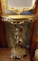 Gyönyörű Puttó aranyozott konzolasztal tükörrel! 19.század.