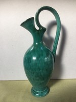 Különleges kerámia váza, kancsó, karaffa zöld színben, jelzett, hibátlan (M151)