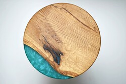 Solid oak and epoxy coffee table / with hairpin legs