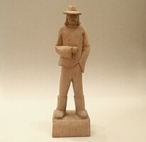 Hand carved old retro vintage antique folk carving wood figure statue wood carving shepherd with hat
