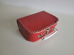 Régi retro piros pöttyös kis játék táska bőrönd