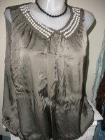 Silk, silk anthracite beaded top, blouse