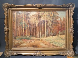 Grove - old oil painting in a beautiful frame! - Forest landscape
