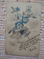 Antique unique handmade blue floral postcard, circa 1900