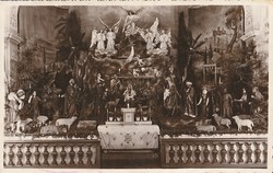 Régi képeslap - Betlehem a pécsi ferences templomban az 1930-as években