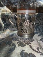 Antik filigrán  pohártartó pohárral -orosz jelzéssel-szép kézműves munka