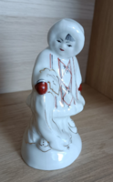 Régi Szovjet Baranovka-i porcelán figura fiú sarki rókával