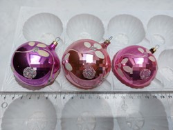 Régi üveg karácsonyfadísz festett gömb orosz üvegdísz 3 db