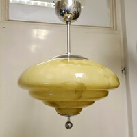 Art deco mennyezeti lámpa felújítva - nagy méretű, márványozott "lépcsőzetes" búra