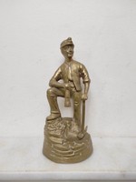 Antik réz bányász szobor vájár csákány lámpa bánya 66 6694