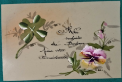 Antik kézzel festett celluloid különleges üdvözlő képeslap