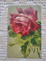 Antik virágos/rózsás textilhatású litho/litográfiás képeslap, 1917