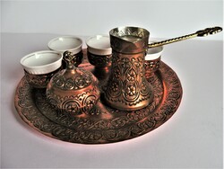 Red copper, Bosnian treble handcraft coffee set from Mostar, flawless new