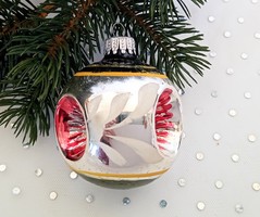 Kézzel festett három oldalon reflexes üveg gömb karácsonyfa dísz 6.5 cm