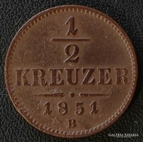 1/2 Krajcár / Kreuzer 1851 B (Körmöcbánya)