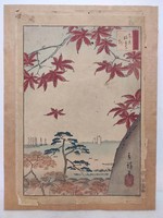 Antik Japán fametszet növény tenger tájkép 18. század mostani keretben 323 6807