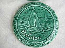 Retro ... Gránit kerámia Balatoni emlék vitorlás hajós bonbonier