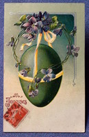 Antik dombornyomott Húsvéti üdvözlő litho képeslap tojás ibolya