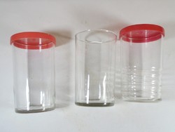 Régi retro üveg fedeles pohár mustáros mustár pohár 3 db